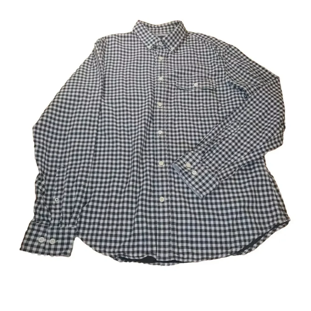 Banana Republic Flannel Shirt Men Large Preppy Black Micro Check Tailored Slim